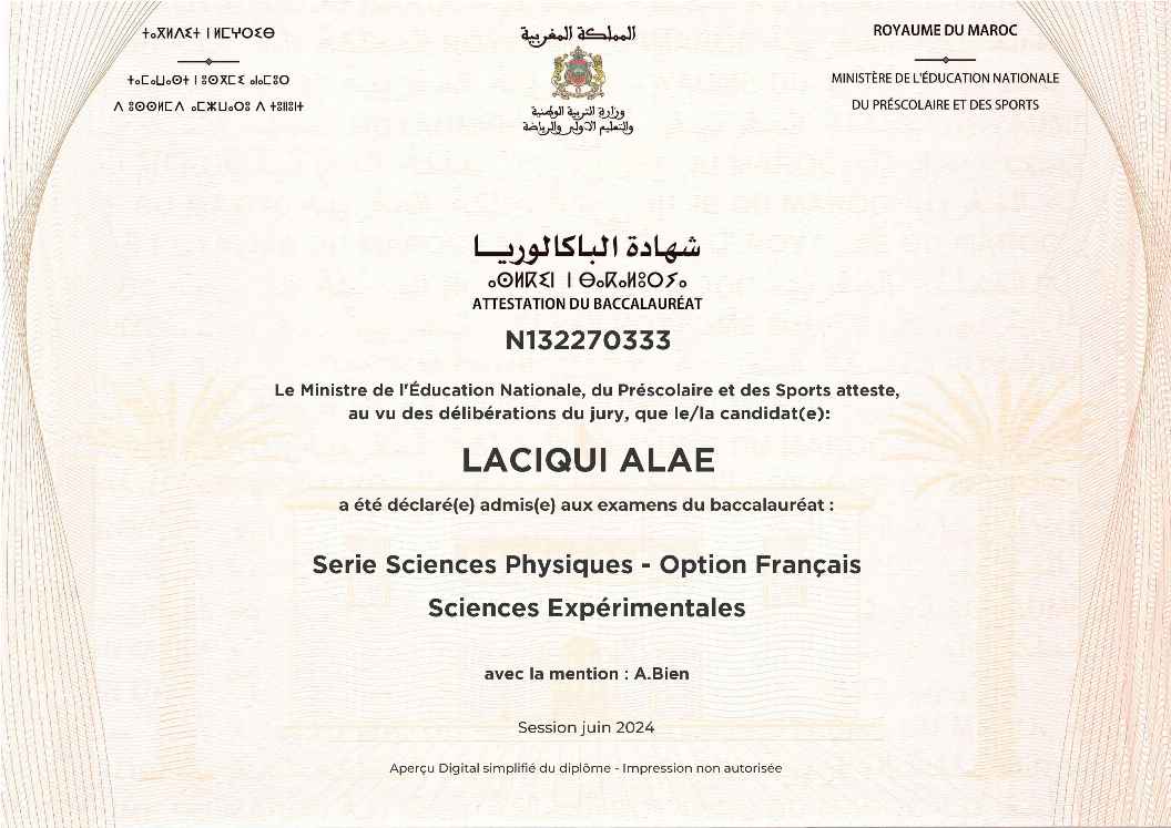 Diploma issued by MEN to LACIQUI ALAE